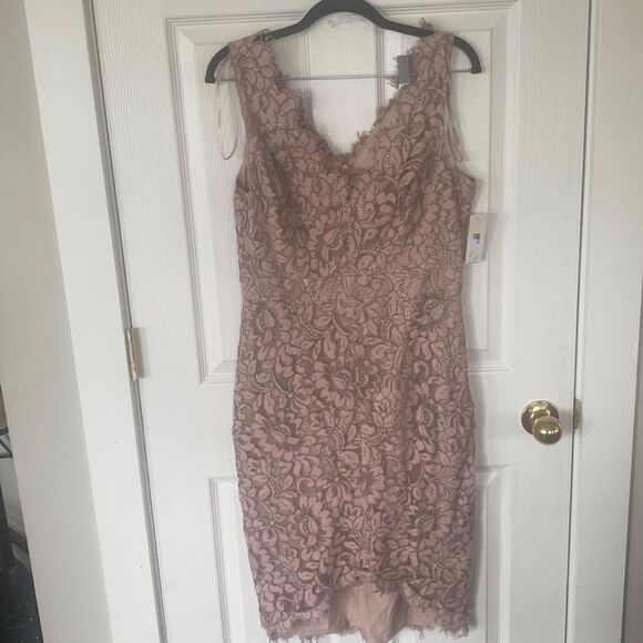 Eliza J Tulip Hem Lace V-Neck Sleeveless Cocktail Dress In Blush Pink Sz 10 NWT - Picture 3 of 6